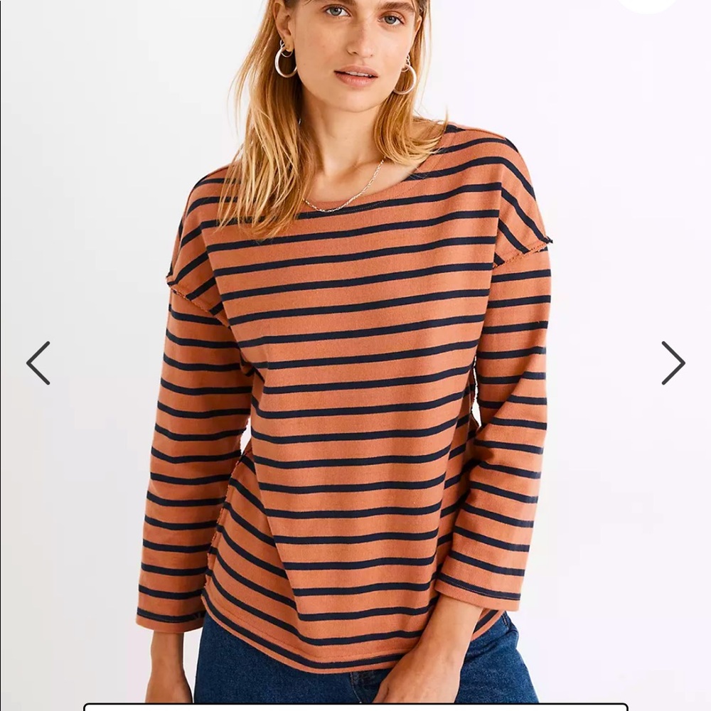 Madewell 3/4 sleeve heavy weight cotton sailor tee T-shirt navy and rust size xs